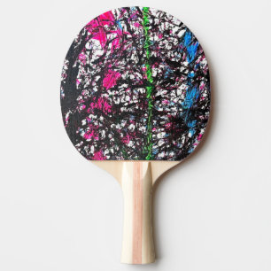 Raquette De Ping Pong Œuvre d'art en marbre noir, rose, vert, bleu