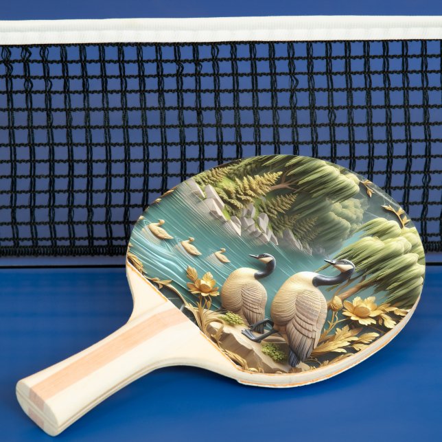 Raquette De Ping Pong Oies du Canada au milieu des saules qui pleuvent (Insitu)