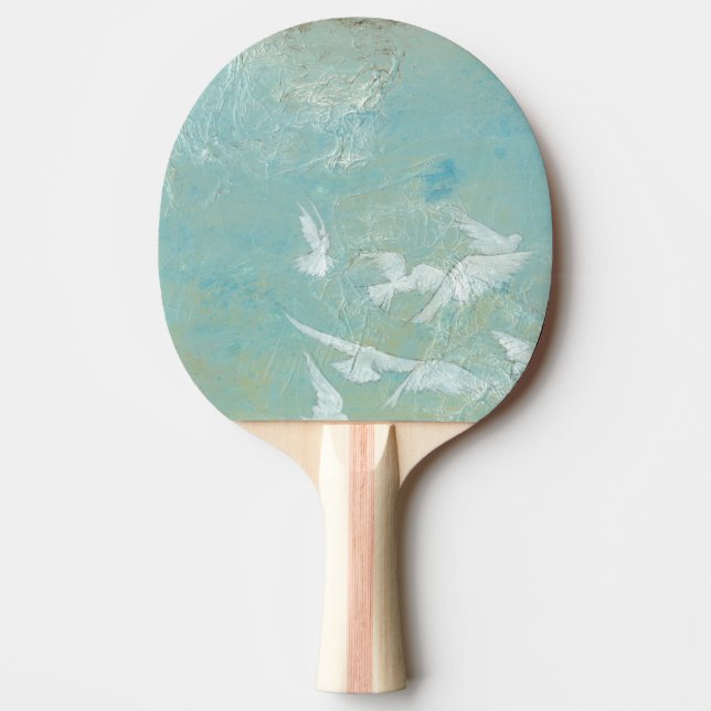 Raquette De Ping Pong Oiseaux blancs à travers le ciel bleu (Devant)