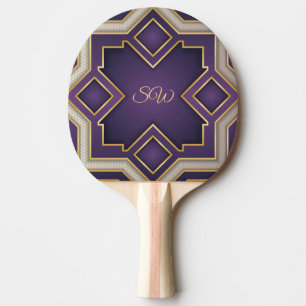 Raquette De Ping Pong Or Art Déco Géométrique Personnalisé Violet Royal 