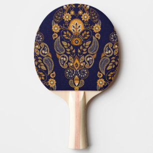 Raquette De Ping Pong Or et bleu, motif sans couture fleurie.