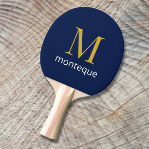Raquette De Ping Pong Or Navy Profond Monogramme Nom Personnalisé Luxe