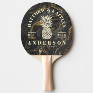 Raquette De Ping Pong Or Noir Marbre Tropical Ananas Armoiries de Mariag