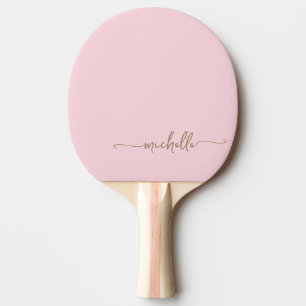 Raquette De Ping Pong Or Personnalisé Script Signature Rose Pâle Custom 
