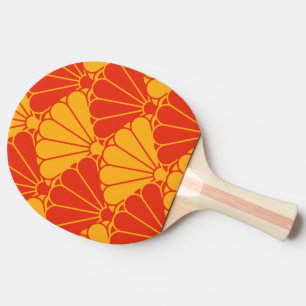 Raquette De Ping Pong Oriental Rouge Jaune Kiku Chrysanthemum Mon Motif