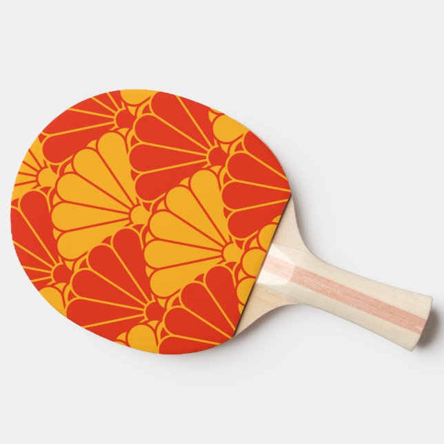 Raquette De Ping Pong Oriental Rouge Jaune Kiku Chrysanthemum Mon Motif (Côté)