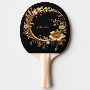 Raquette de ping pong ornée de fleurs dorées