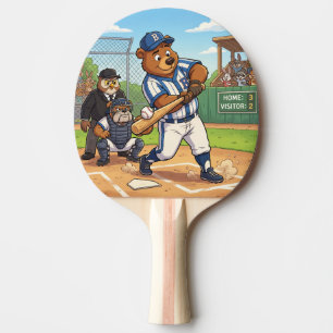 Raquette De Ping Pong Ours de dessin animé jouant au baseball