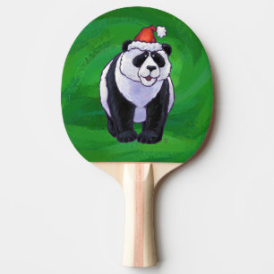 Raquette De Ping Pong Ours de panda à Santa Hat sur Vert
