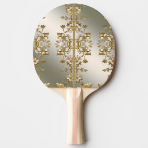 Raquette De Ping Pong Pagaie de ping à pong Ornate Or Floral Blanc