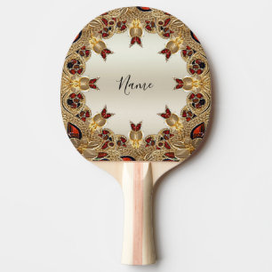 Raquette De Ping Pong Pagaie De Ping Décorative Rouge Fleurs D'Or