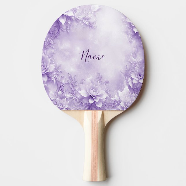Raquette De Ping Pong Pagaie de ping-pong violet aux fleurs blanches (Devant)