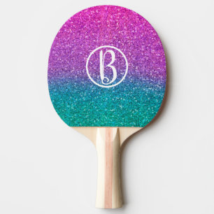 Raquette De Ping Pong Pailleté Rose Turquoise Aqua Bleu Et Violet