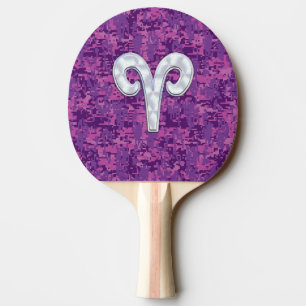 Raquette De Ping Pong Panneau Zodiac Pearl Aries sur Décor Camo numériqu