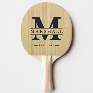 Raquette De Ping Pong Papier Monogramme & Superposition de Nom Bambou Cl