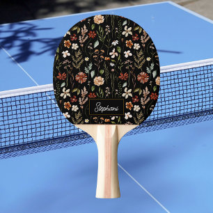 Raquette De Ping Pong Papier Peint Fleur de Monogramme Aquarelle Vintage