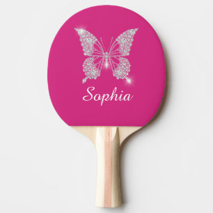 Raquette De Ping Pong Papillon Diamant Blanc, Nom de Script, Fuchsia