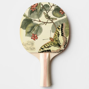 Raquette De Ping Pong Papillon et libellule avec les fleurs rouges