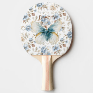 Raquette De Ping Pong Papillon Fleurs Marron Crème Bleu Tan