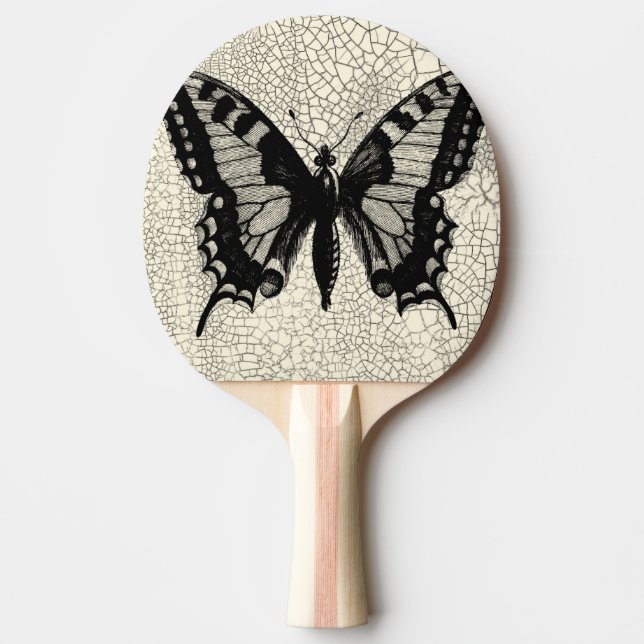 Raquette De Ping Pong Papillon noir et blanc sur Arrière - plan fissuré (Devant)
