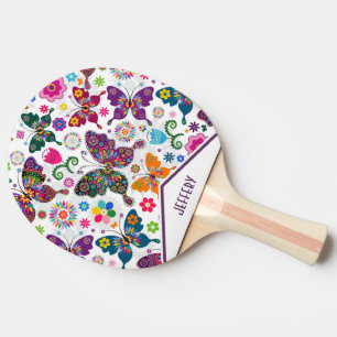 Raquette De Ping Pong Papillons et fleurs rétro