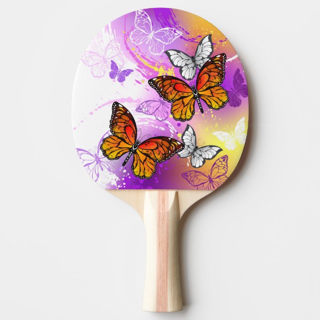Raquette De Ping Pong Papillons Monarque sur Arrière - plan pourpre (Devant)