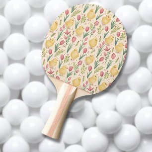 Raquette De Ping Pong Pâques vintage poussins jaunes mignons tulipes rou