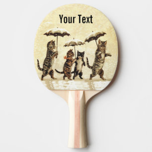 Raquette De Ping Pong Parapluies rayés vintages de chats dansant la