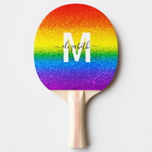 Raquette De Ping Pong Parties scintillant arc-en-ciel chic rayures Nom d