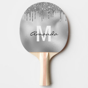 Raquette De Ping Pong Parties scintillant argent gouttes personnalisées 