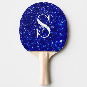Raquette De Ping Pong Parties scintillant bleu moderne Monogramme Nom pe