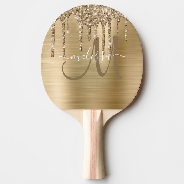 Raquette De Ping Pong Parties scintillant Chic Gold Driving Brossé Monog (Devant)