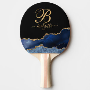 Raquette De Ping Pong Parties scintillant d'or bleu Géode Monogramme