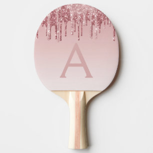 Raquette De Ping Pong Parties scintillant d'or rose Rose et monogramme é