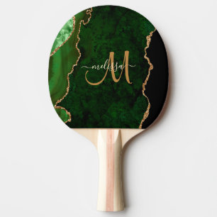 Raquette De Ping Pong Parties scintillant d'or vert chic Agate Monogramm