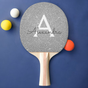 Raquette De Ping Pong Parties scintillant en argent de luxe et Monogramm