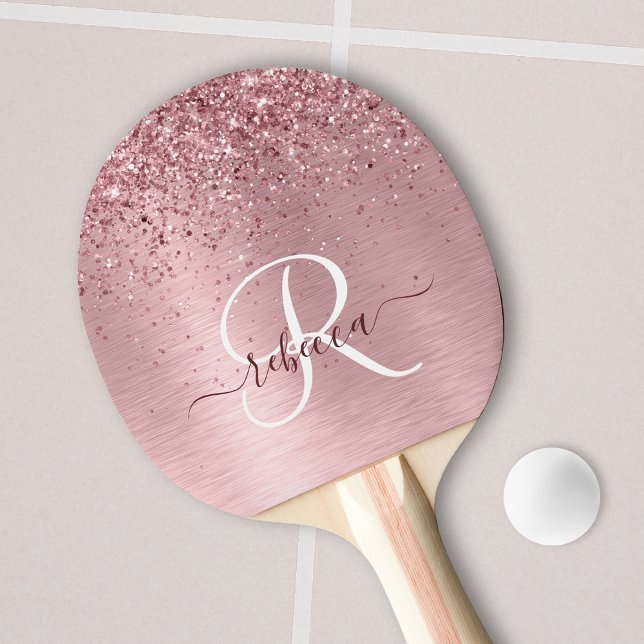 Raquette De Ping Pong Parties scintillant en métal brossé rose pâle Nom  (Créateur téléchargé)