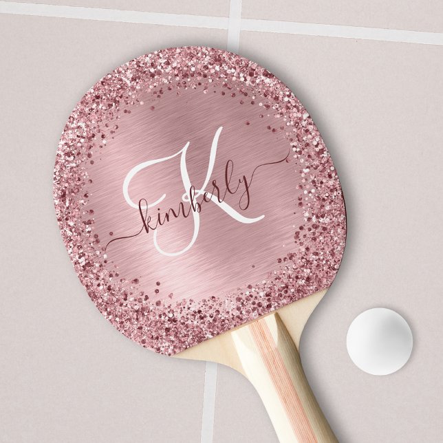 Raquette De Ping Pong Parties scintillant en métal brossé rose pâle Nom  (Créateur téléchargé)