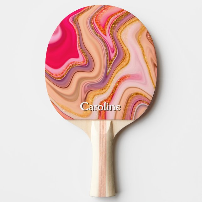Raquette De Ping Pong Parties scintillant étincelante marbre Art rose or (Devant)