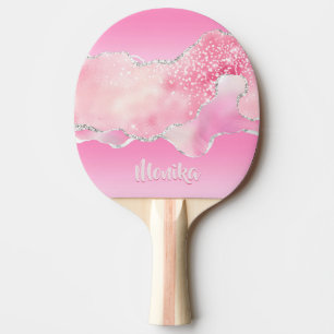 Raquette De Ping Pong Parties scintillant étincelante rose argent Agate