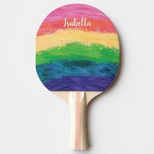Raquette De Ping Pong Parties scintillant féminine personnalisée Arc-en-