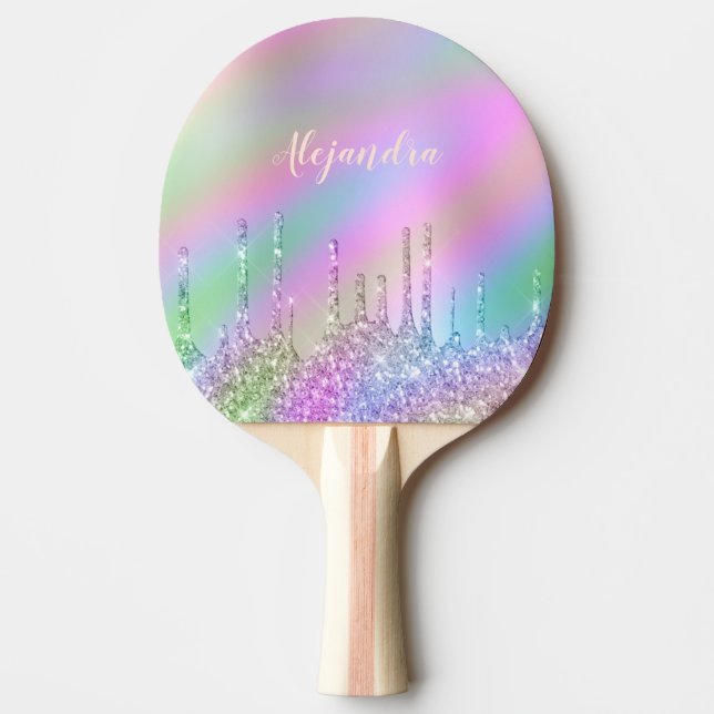 Raquette De Ping Pong parties scintillant holographique élégante et colo (Devant)