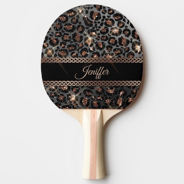 Raquette De Ping Pong Parties scintillant Leopard Black Gold personnalis (Devant)