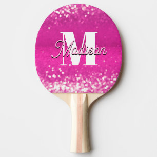 Raquette De Ping Pong Parties scintillant rose chaud Bokeh Monogramme