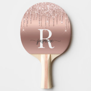 Raquette De Ping Pong Parties scintillant Rose d'or de filles Monogramm