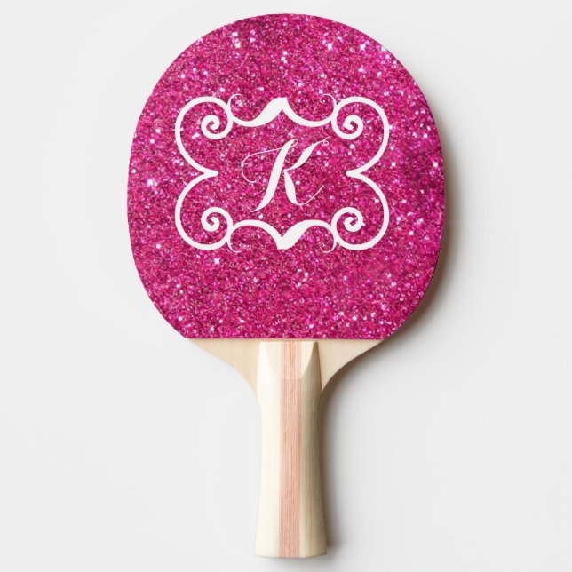 Raquette De Ping Pong Parties scintillant rose tendance Monogramme blanc (Devant)