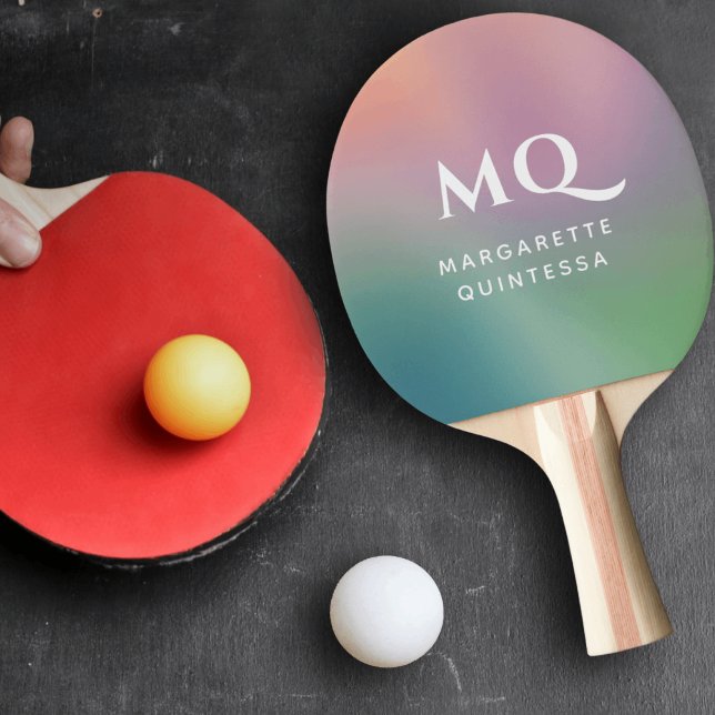 Raquette De Ping Pong Pastel coloré moderne et Monogramme blanc initial (Créateur téléchargé)