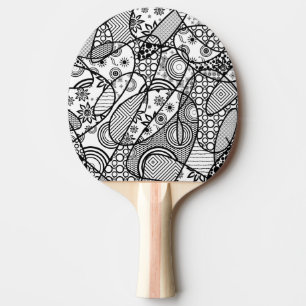 Raquette De Ping Pong Patchwork motif noir et blanc 01