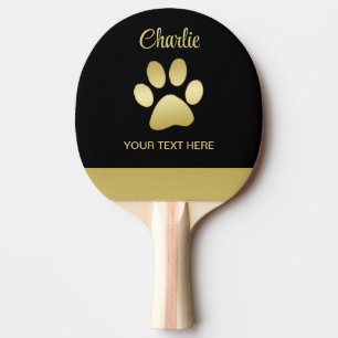 Raquette De Ping Pong Paw chien brillant or sur arrière - plan noir