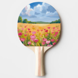 Raquette De Ping Pong Peinture à l'aquarelle florale de champ de fleurs